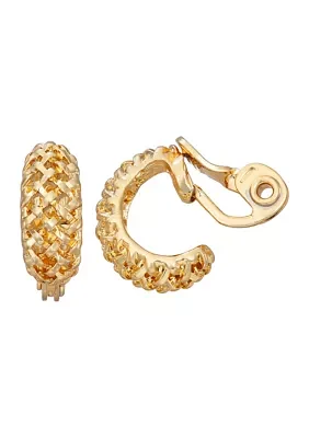 Gold-Tone Open Weave Stud Clip Earrings