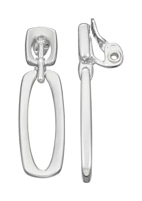 Silver Tone Tailored Silver Double Drop Clip Earrings