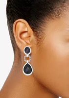 Silver Tone Black Linear Clip Earrings