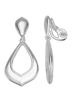 Silver Tone Long Drop Clip Earrings