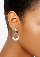 Silver Tone Long Drop Clip Earrings