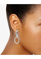 Silver Tone Link Linear Clip Earrings