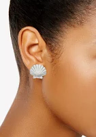 Gold Tone Seashell Stud Clip Earrings