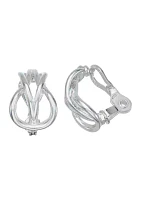 Silver Tone 22 mm Texture Hoop Clip Earrings