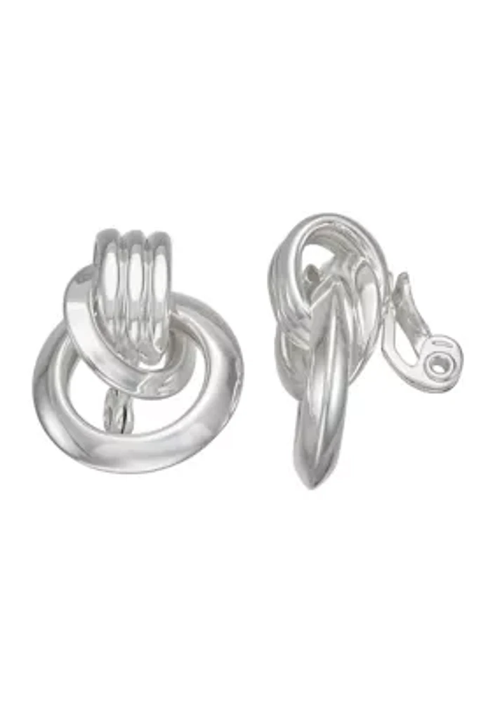 Silver Tone Doorknocker Drop Clip Earrings