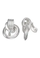 Silver Tone Doorknocker Drop Clip Earrings