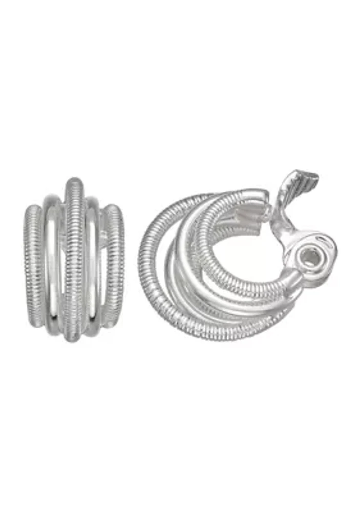 Silver Tone Multi C Hoop Clip Earrings