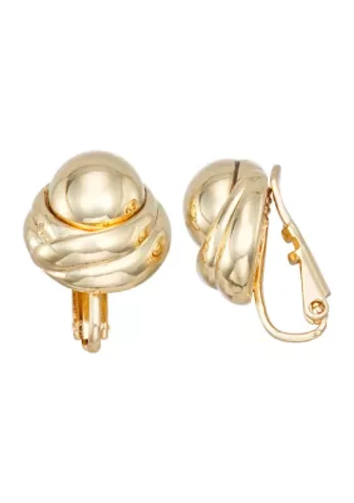 Gold Tone Knotted Stud Clip Earrings