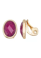 Gold Tone Burgundy Drop Stud Clip Earrings