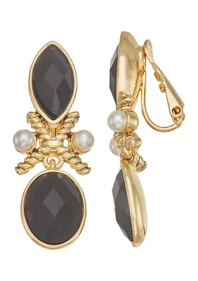 Gold Tone Jet Double Drop Clip Earrings