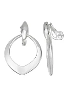 Silver Tone Long Oval Drop Earrings