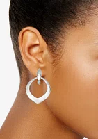 Silver Tone Long Oval Drop Earrings