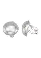 Silver Tone Round Stud Clip Earrings