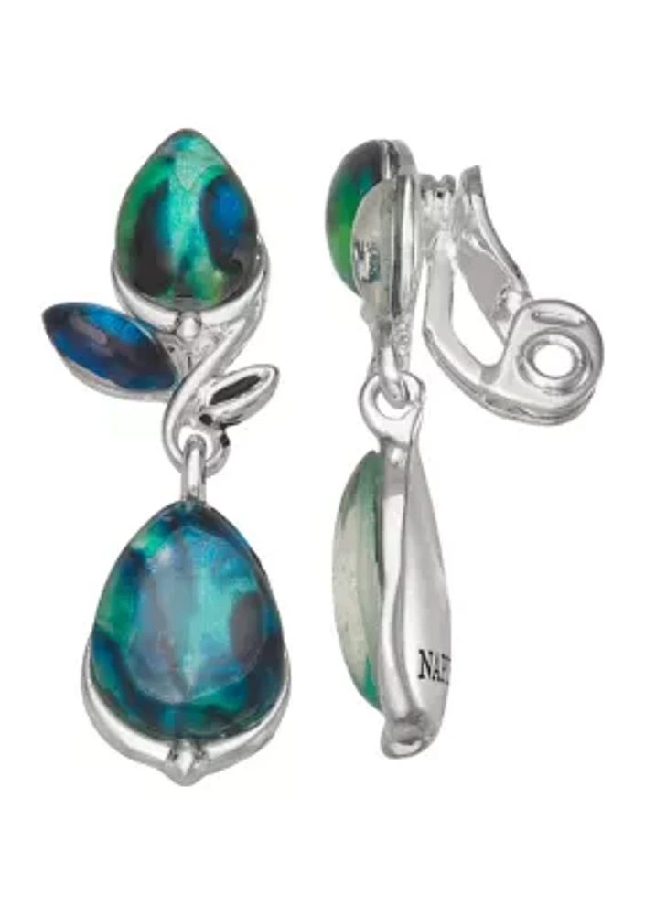 Silver Tone Color Bulbs Double Drop Clip Earrings