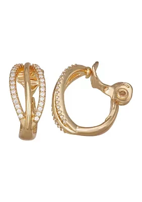 22 Millimeter Cubic Zirconia Gold Tone Hoop Clip Earrings 