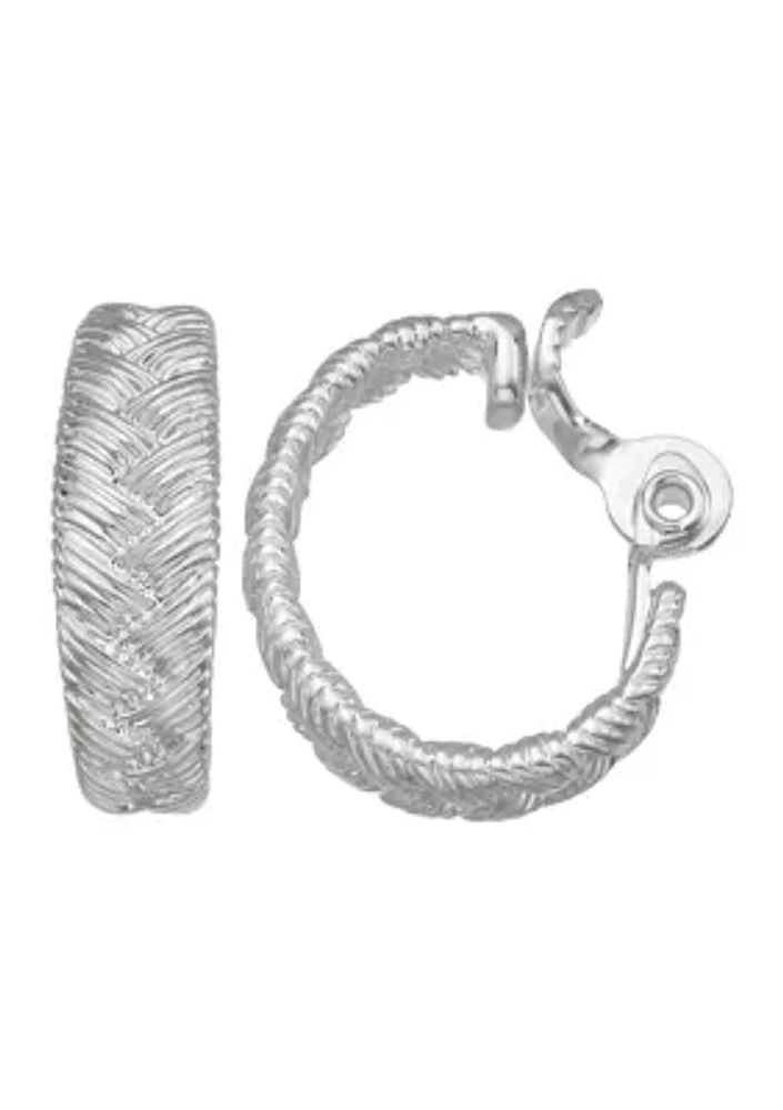 Silver Tone 22 Millimeter Textured Hoop Clip Earrings