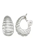 Silver Tone Puffy Drop Clip Earrings