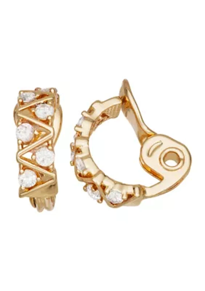 16 Millimeter Gold Tone Crystal Hoop Earrings