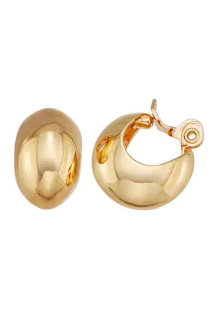 Gold Tone 24 Millimeter Puffy Hoop Clip Earrings