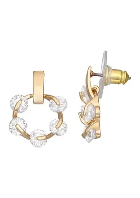 Gold Tone Crystal Small Doorknocker Earrings