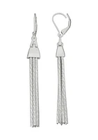 Silver Tone Linear Tassel Lever Back Earrings