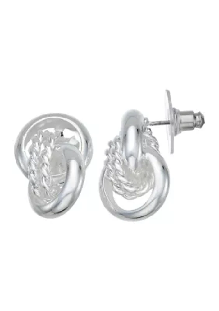 Silver Tone Knotted Stud Earrings