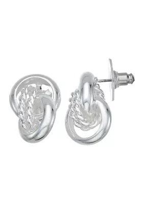 Silver Tone Knotted Stud Earrings