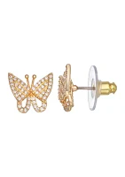 Gold Tone Crystal CZ Butterfly Stud Earrings