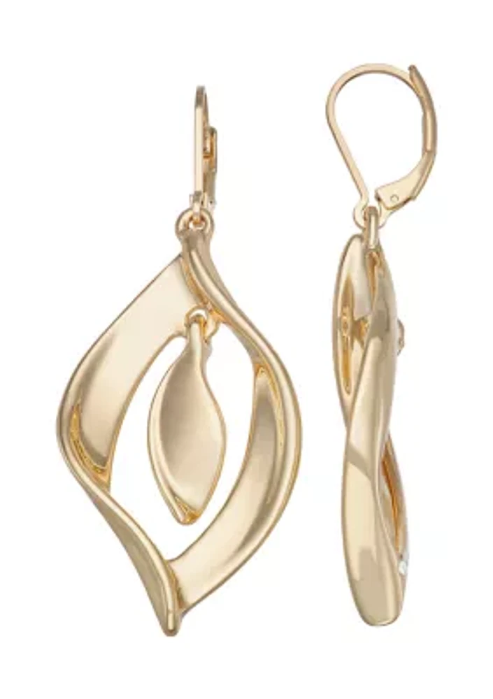 Gold Tone Twist Petals Orbital Earrings