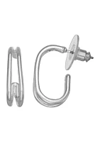 Silver Tone Open C Hoop Earrings