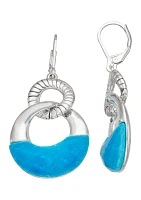 Silver Tone Blue Double Drop Earrings