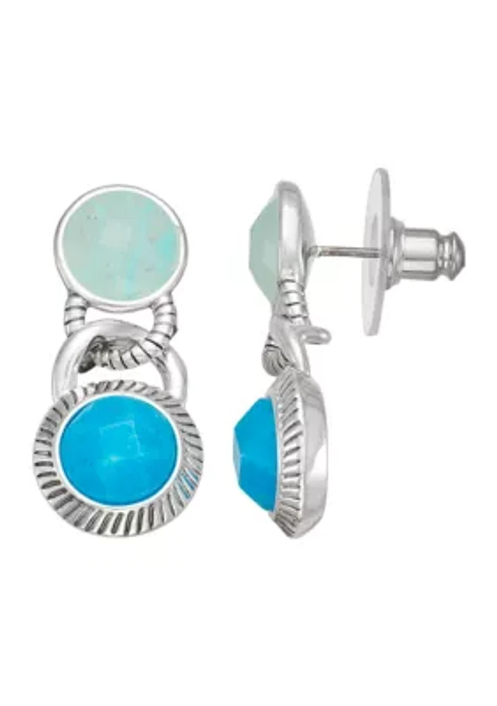 Silver Tone Blue Post Drop Earrings