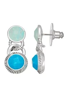 Silver Tone Blue Post Drop Earrings