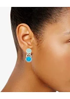 Silver Tone Blue Post Drop Earrings