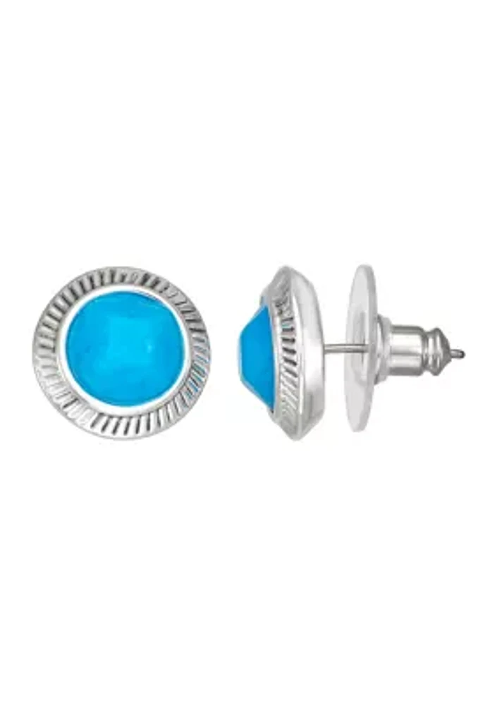 Silver Tone Blue Stud Earrings