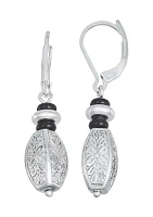 Silver Tone Black Treasure Drop Lever Back Earrings