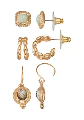 Gold Tone Multi Trio Earrings Set