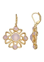 Gold Tone Rose Lever Back Drop Earrings