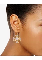 Gold Tone Rose Lever Back Drop Earrings