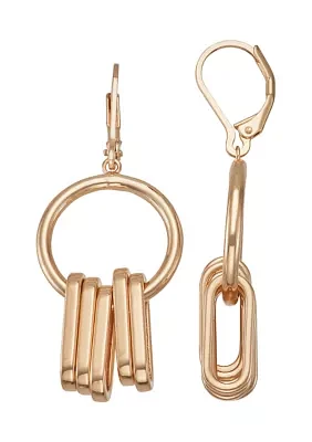 Gold Tone Rings Double Drop Earrings