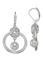 Silver Tone Pearl Lever Back Orbital Earrings