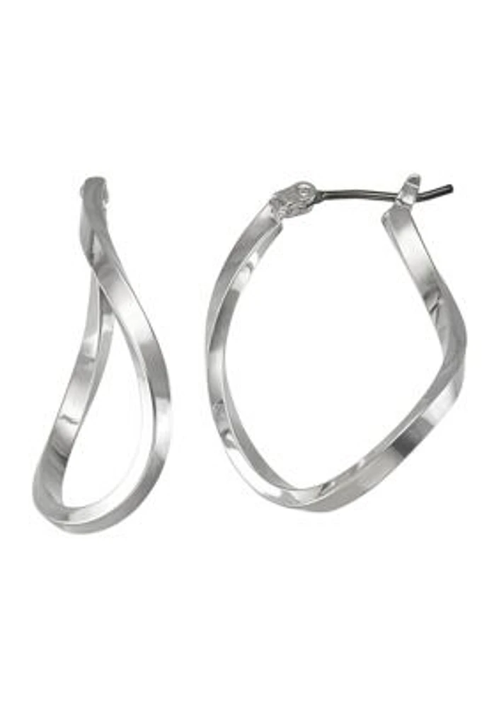 Silver Tone Twisted Hoop Earrings