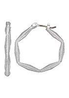 Silver Tone Twisted Texture Hoop Earrings