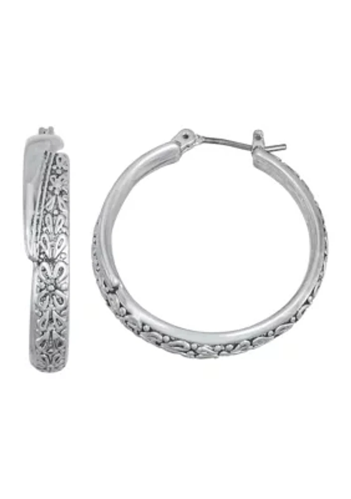 Silver Tone Treasure Hoop Earrings