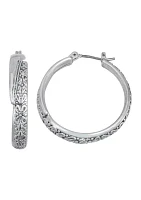 Silver Tone Treasure Hoop Earrings