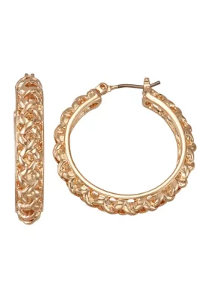 Gold Tone Patterned Hoop Earrings