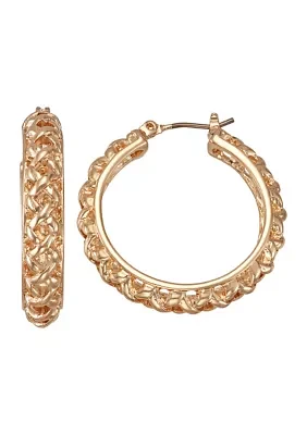 Gold Tone Patterned Hoop Earrings