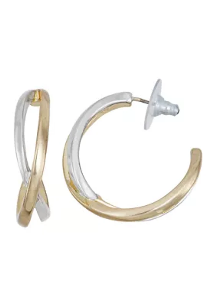 Two Tone 30 Millimeter Mixed Feelings C Hoop Earrings