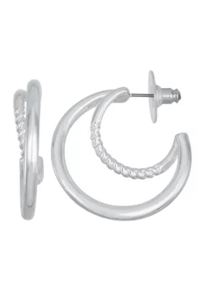 Silver Tone 32 Millimeter Twisted Double C Hoop Earrings