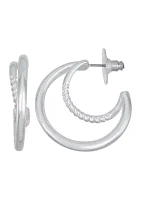 Silver Tone 32 Millimeter Twisted Double C Hoop Earrings